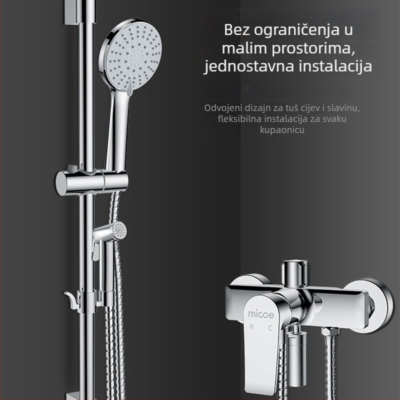 Tuš set s bakrenim tijelom slavine, 5-stupanjski izlaz vode, ručni tuš s pojačivačem, masaža funkcija, skrivena instalacija