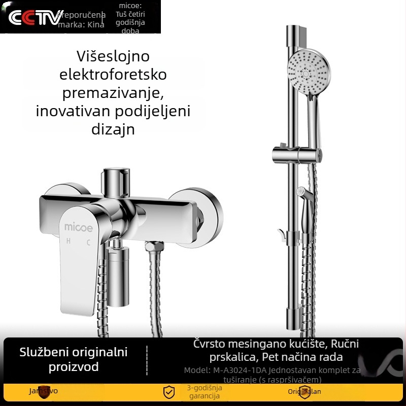 Tuš set s bakrenim tijelom slavine, 5-stupanjski izlaz vode, ručni tuš s pojačivačem, masaža funkcija, skrivena instalacija