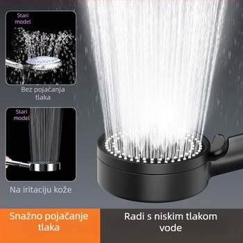 Ručna tuš glava s pet modova mlaza, visok tlak, ABS materijal, okruglog oblika