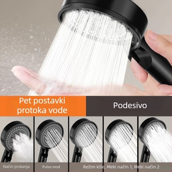 Ručna tuš glava s pet modova mlaza, visok tlak, ABS materijal, okruglog oblika