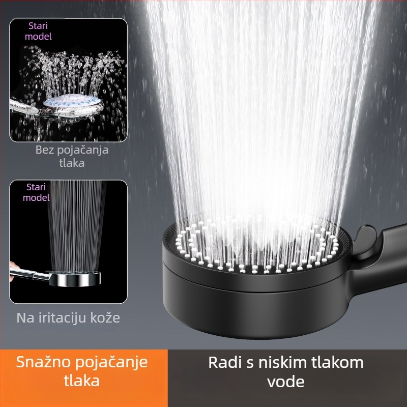 Ručna tuš glava s pet modova mlaza, visok tlak, ABS materijal, okruglog oblika