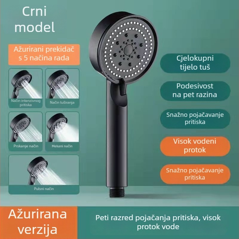 Set tuš glava s ručnim tušem, pod pritiskom, kružni oblik, plastika, navoj, funkcija kiša, model Warrior