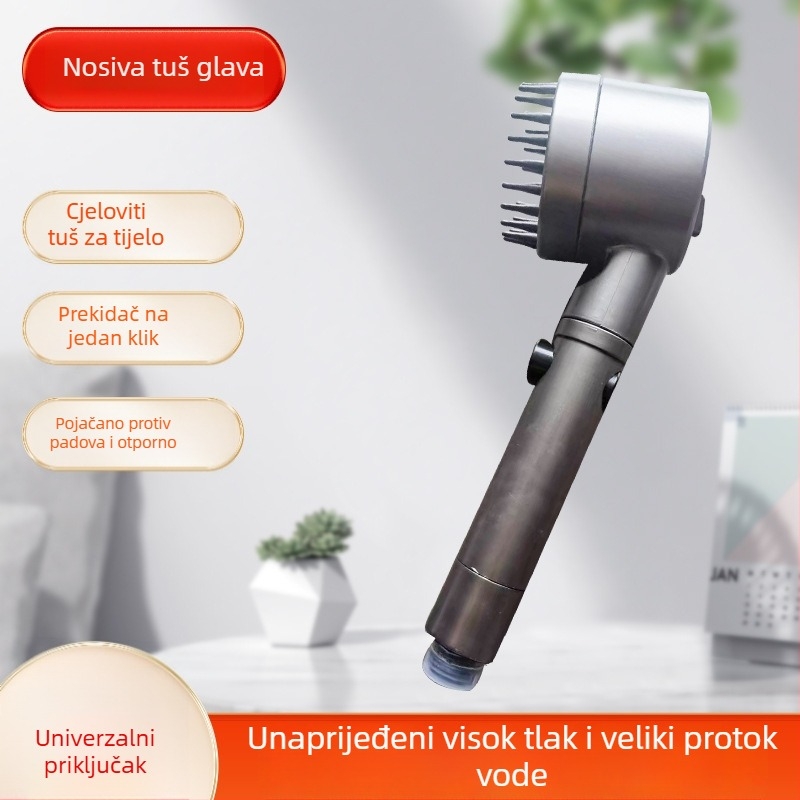 Pritisnuta tuš glava za kućnu upotrebu s filtracijom, ručna, ABS, zidna montaža, masaža i kišni režim, nominalni tlak 5 kg.
