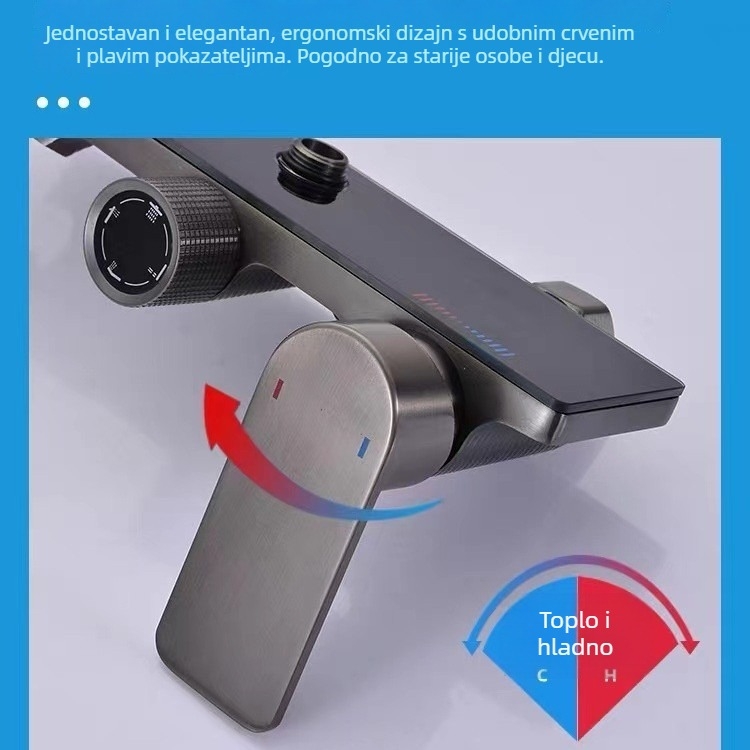 Bakreni set za tuš s kvadratnom glavom, ručni, četiri stupnja tlaka, model 240411-7