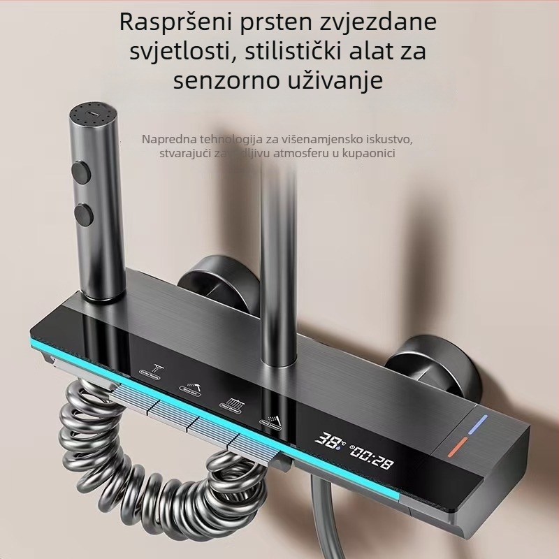 Tuš set, Model 555, Space aluminij, LED osvjetljenje, kvadratni tuš, ugradnja bušenjem