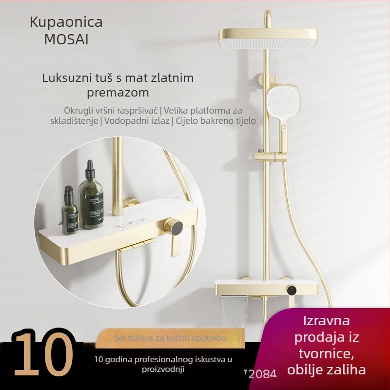 Tuš set od bakra, gornja mlaznica, mlaz i kiša, četvrtast oblik, površinska montaža, model 057