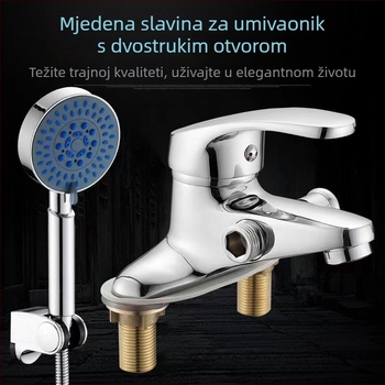 Kran za umivaonik s dva otvora i tušem, trostruki miješajući ventil, topla i hladna voda