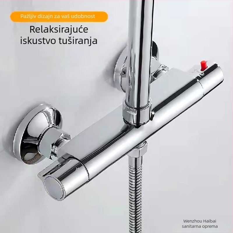 DINGMU termostatski tuš miješalica, zidna montaža, bakreno tijelo, termostatski regulator, radna temperatura 38–52°C, ulaz/izlaz 4/3, model 61105