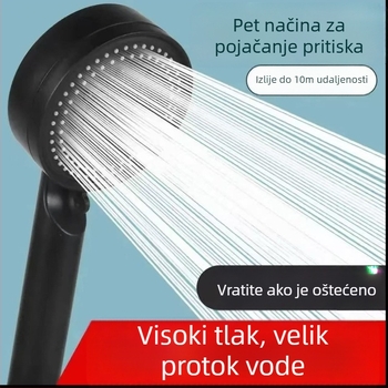 Ručna tuš glava s visokim tlakom i 5 načina rada (raspršivanje, masaža, kiša), ABS materijal, zidna montaža