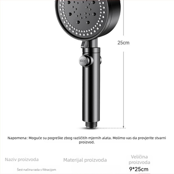 Ručna tuš glava s visokim tlakom i 5 načina rada (raspršivanje, masaža, kiša), ABS materijal, zidna montaža