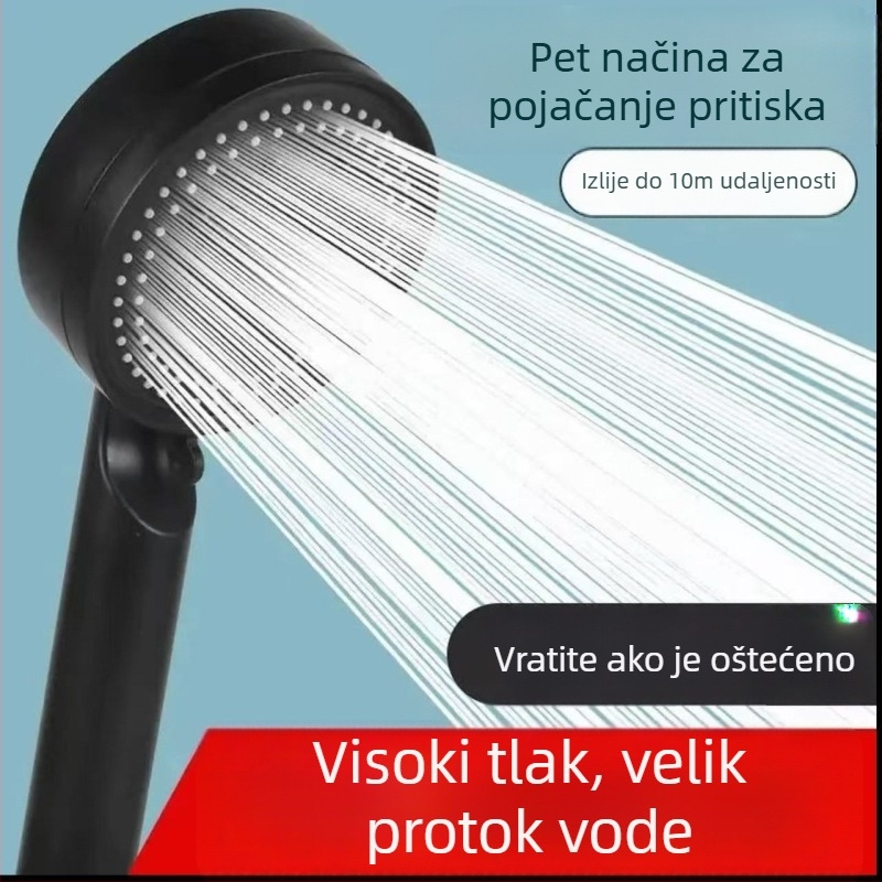 Ručna tuš glava s visokim tlakom i 5 načina rada (raspršivanje, masaža, kiša), ABS materijal, zidna montaža