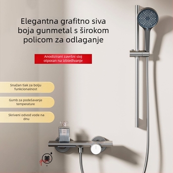 Set tuša sa skrivenom instalacijom, okrugla tuš glava, Space aluminum, model 3023, funkcije masaže, regulacija temperature i mjehurića