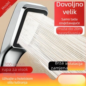 Kvadratna ručna tuš glava s tlakom, ABS, funkcija kiše, raspršivanje vode, radna temperatura 0–100°C