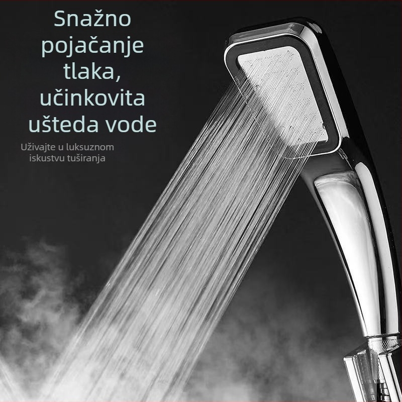 Kvadratna ručna tuš glava s tlakom, ABS, funkcija kiše, raspršivanje vode, radna temperatura 0–100°C