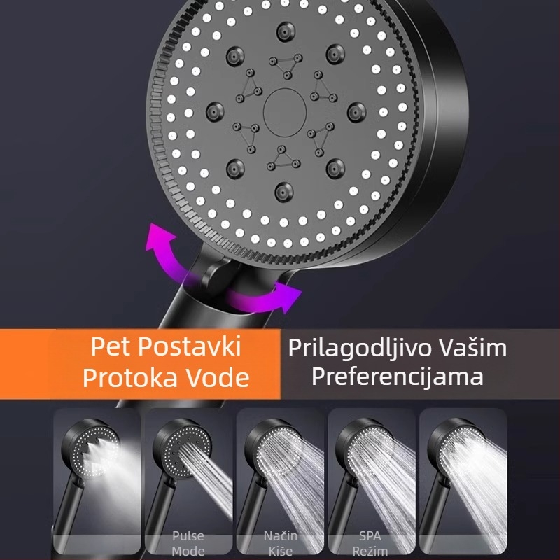 Tuš glava visokog tlaka s ručnim tušem i držačem, okruglo mat plastično kućište, izravna ugradnja, maksimalna temperatura 96°C