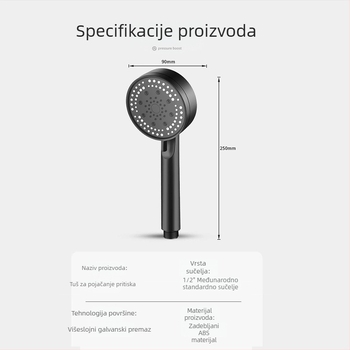 Kaisheng Premium ručna tuš glava s više postavki, otporna na padove, velika pokrivenost raspršivanja, crna
