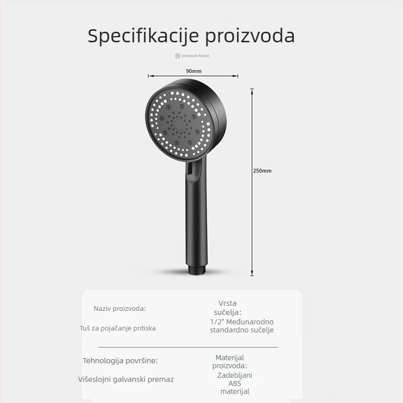 Kaisheng Premium ručna tuš glava s više postavki, otporna na padove, velika pokrivenost raspršivanja, crna