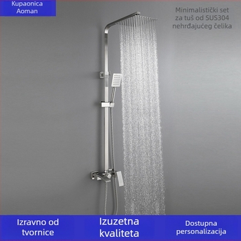 Zidni set za tuširanje od 304 nehrđajućeg čelika, kvadratnog dizajna; radna temperatura ≤90°C, nazivni tlak 0,8 MPa