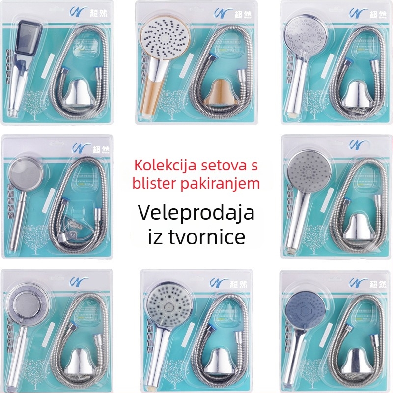 Trokomponentni set tuša s kružnom ručnom glavom, ABS materijal, kišna funkcija, navojna montaža, elektroplakirani završetak