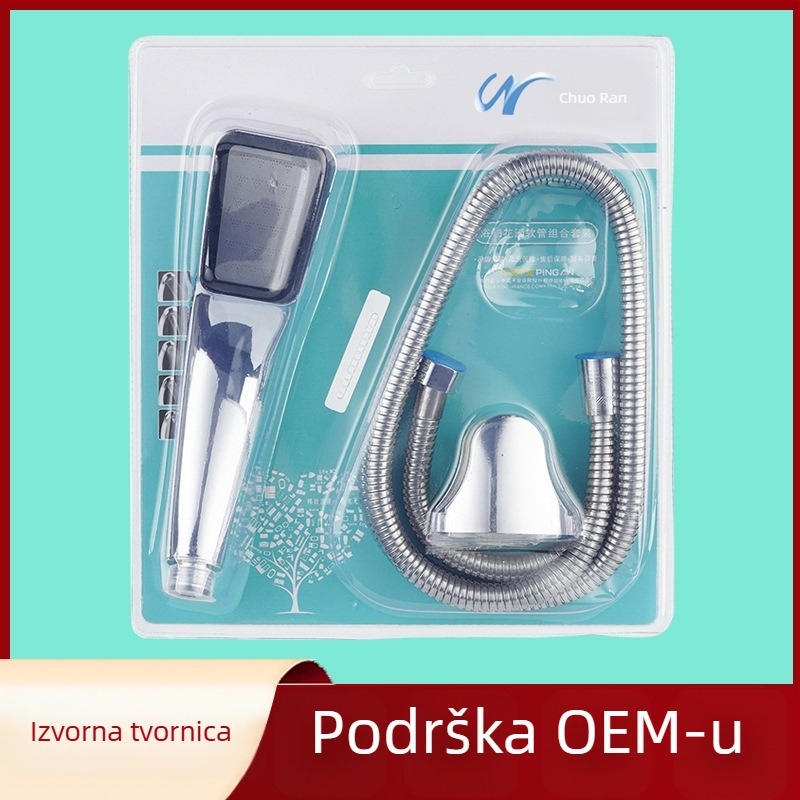 Trokomponentni set tuša s kružnom ručnom glavom, ABS materijal, kišna funkcija, navojna montaža, elektroplakirani završetak