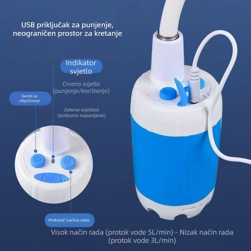 Prijenosni vanjski tuš s pumpom za samoprimanje, dugotrajna baterija, ABS kućište, model RA-01