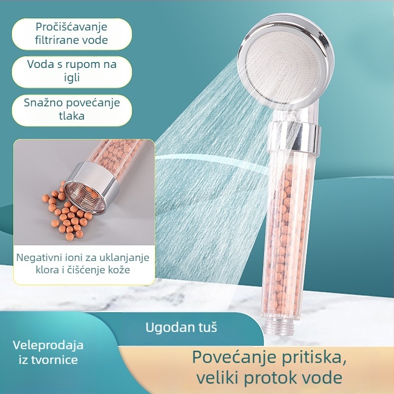 Kompaktni set tuš glave s filtrom pod pritiskom za kućnu kupaonicu, funkcije masaža i kiša, ABS materijal, zidna ugradnja, okrugli oblik, model Yl003