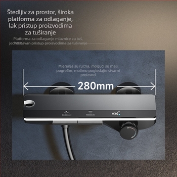Kupaonski tuš set, bakreno tijelo, ručni i zidni, kišna glava, dvostruka kontrola temperature, 0,5 MPa