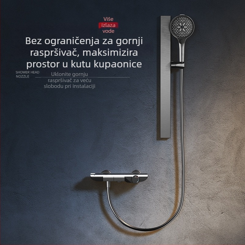 Kupaonski tuš set, bakreno tijelo, ručni i zidni, kišna glava, dvostruka kontrola temperature, 0,5 MPa