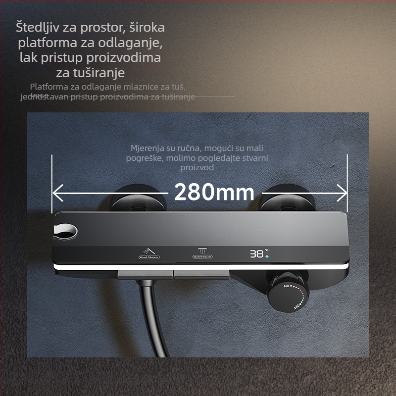 Kupaonski tuš set, bakreno tijelo, ručni i zidni, kišna glava, dvostruka kontrola temperature, 0,5 MPa