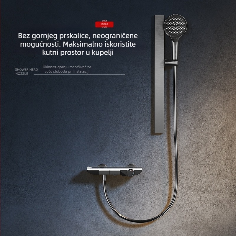 Kupaonski tuš set, bakreno tijelo, ručni i zidni, kišna glava, dvostruka kontrola temperature, 0,5 MPa