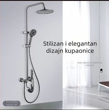 Ugradbeni set tuša u zidu — aluminij visoke kvalitete, brušeni završni sloj, četiri brzine mlaza, veliki kvadratni panel