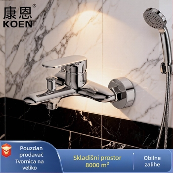 Trostruki zidni set slavine za kadu s jednim ručnim upravljačem, tuš i bidet, bakrenog materijala, keramički jezgreni ventil