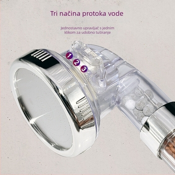Prijenosna ručna tuš glava s negativnim ionima za dechloriranje i pročišćavanje vode, univerzalno spajanje s četiri točke, tri brzine podešavanja, prozirna mlaznica, model HS-066