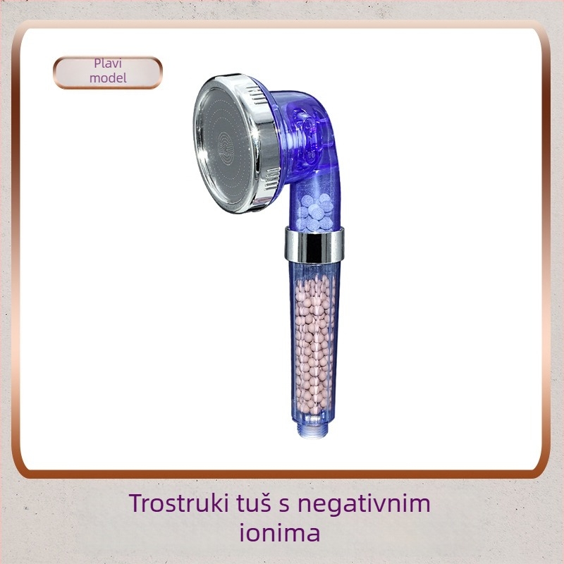 Prijenosna ručna tuš glava s negativnim ionima za dechloriranje i pročišćavanje vode, univerzalno spajanje s četiri točke, tri brzine podešavanja, prozirna mlaznica, model HS-066