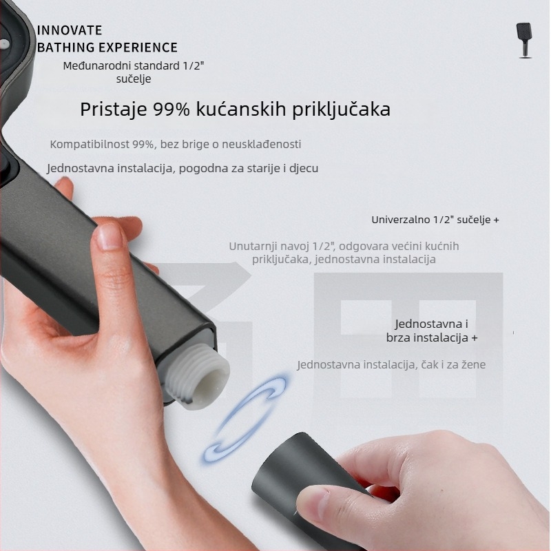 Ručni tuš set kvadratnog oblika, ABS materijal, kromirani premaz, navojni priključak, model MS100