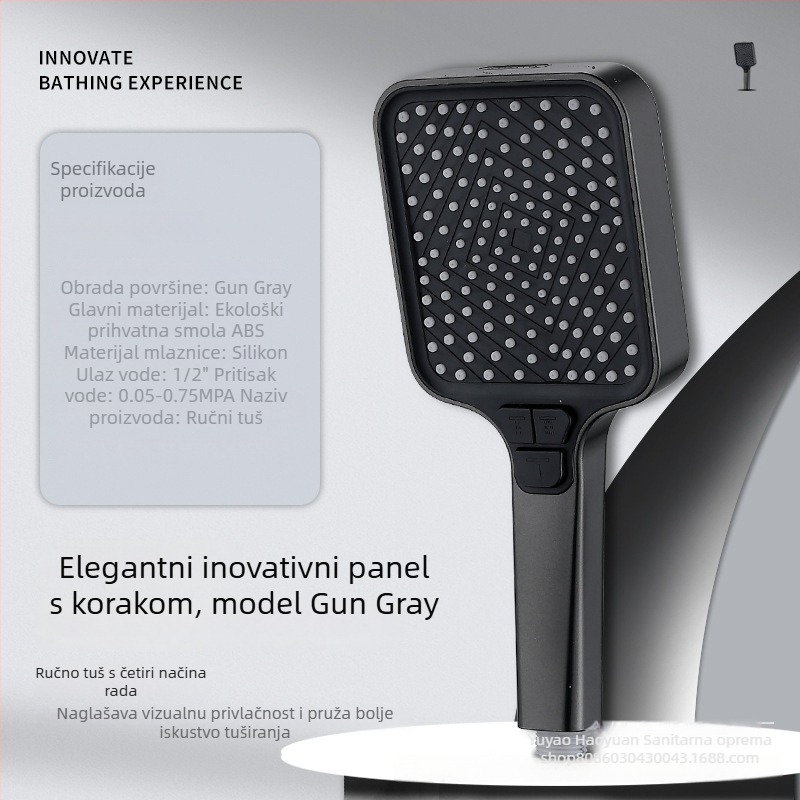 Ručni tuš set kvadratnog oblika, ABS materijal, kromirani premaz, navojni priključak, model MS100