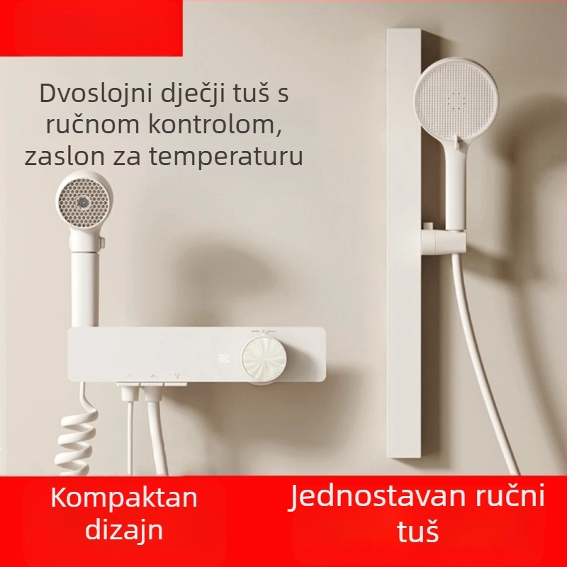 Bakreni tuš set za zidnu montažu, kružna tuš glava, model 19257, značajke: raspršivanje, masaža, mjehurići, digitalni zaslon, kišni režim, stil: lagani luksuz