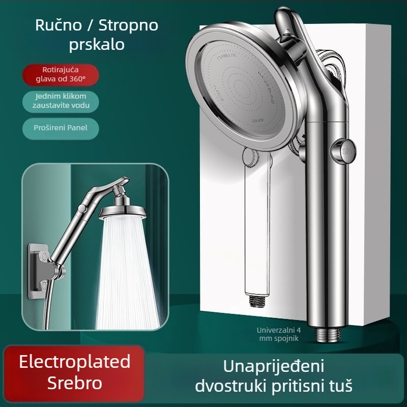 Tuš glava s pojačanim tlakom, podesivim okretom lakta, za mala kućanstva, ultra jak protok vode