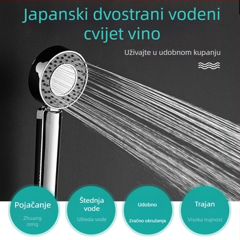 Dvostruka tuš glava za kupaonu s funkcijama raspršivanja, masaže i kiše; materijal ABS, kromirano, okrugli oblik, montaža s četiri točke