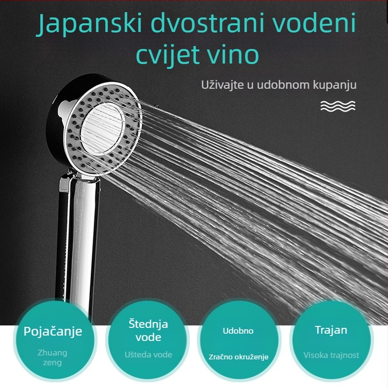 Dvostruka tuš glava za kupaonu s funkcijama raspršivanja, masaže i kiše; materijal ABS, kromirano, okrugli oblik, montaža s četiri točke