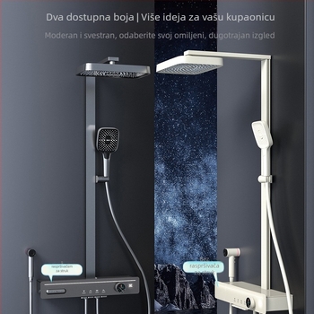 Međeni zidni kvadratni set za tuš s ručnim tušem, funkcije raspršivanje, masaža, mjehurići i kiša — moderni minimalistički stil
