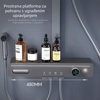 Međeni zidni kvadratni set za tuš s ručnim tušem, funkcije raspršivanje, masaža, mjehurići i kiša — moderni minimalistički stil
