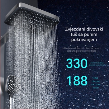 Međeni zidni kvadratni set za tuš s ručnim tušem, funkcije raspršivanje, masaža, mjehurići i kiša — moderni minimalistički stil
