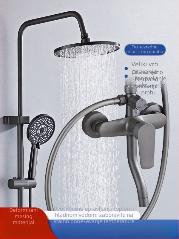 Bakreni tuš set s kišnom glavom, zidni, kvadratnog oblika, lagani luksuz stil, model 9034
