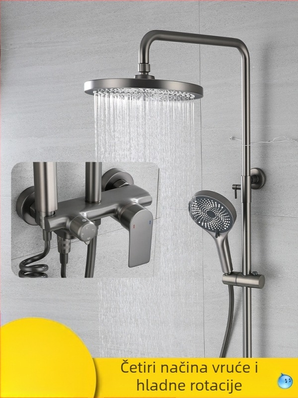Bakreni set tuša s tlačnim gornjim mlazom i ručnim tušem, ugrađena instalacija