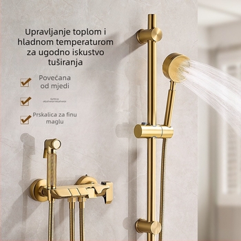 Set tuša od bakra, brušeni završetak, kišni tuš, zidni montažni, okrugla glava