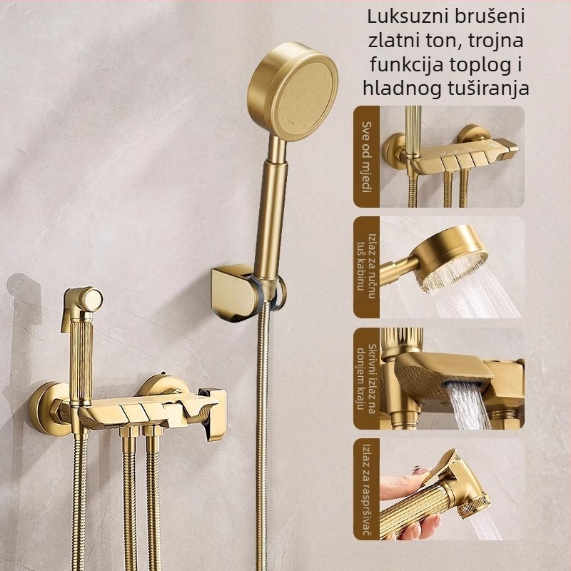 Set tuša od bakra, brušeni završetak, kišni tuš, zidni montažni, okrugla glava