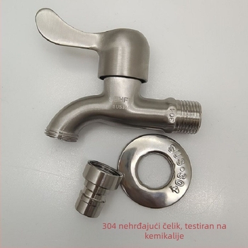 Slavina za perilicu od nehrđajućeg čelika, 20 mm navoja, bakrena jezgra ventila, brušeni završetak, radna temperatura -10 do 120 °C