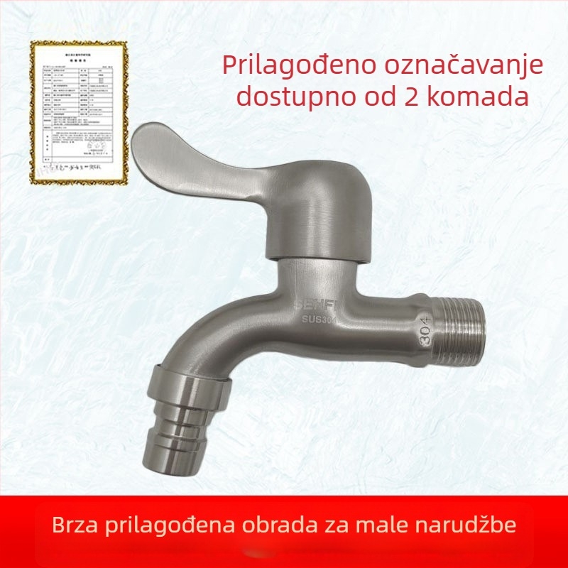 Slavina za perilicu od nehrđajućeg čelika, 20 mm navoja, bakrena jezgra ventila, brušeni završetak, radna temperatura -10 do 120 °C