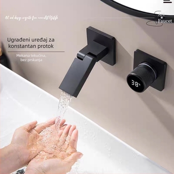 Ugradna termostatska slavina za umivaonik s digitalnim zaslonom, nehrđajući čelik, brušeni završni sloj